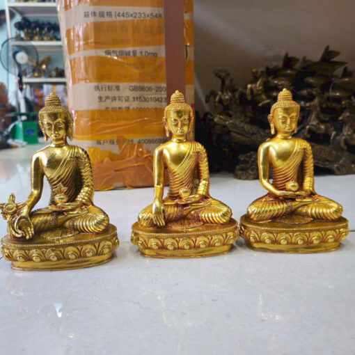 Tượng đồng dát vang tam thế phật 20cm