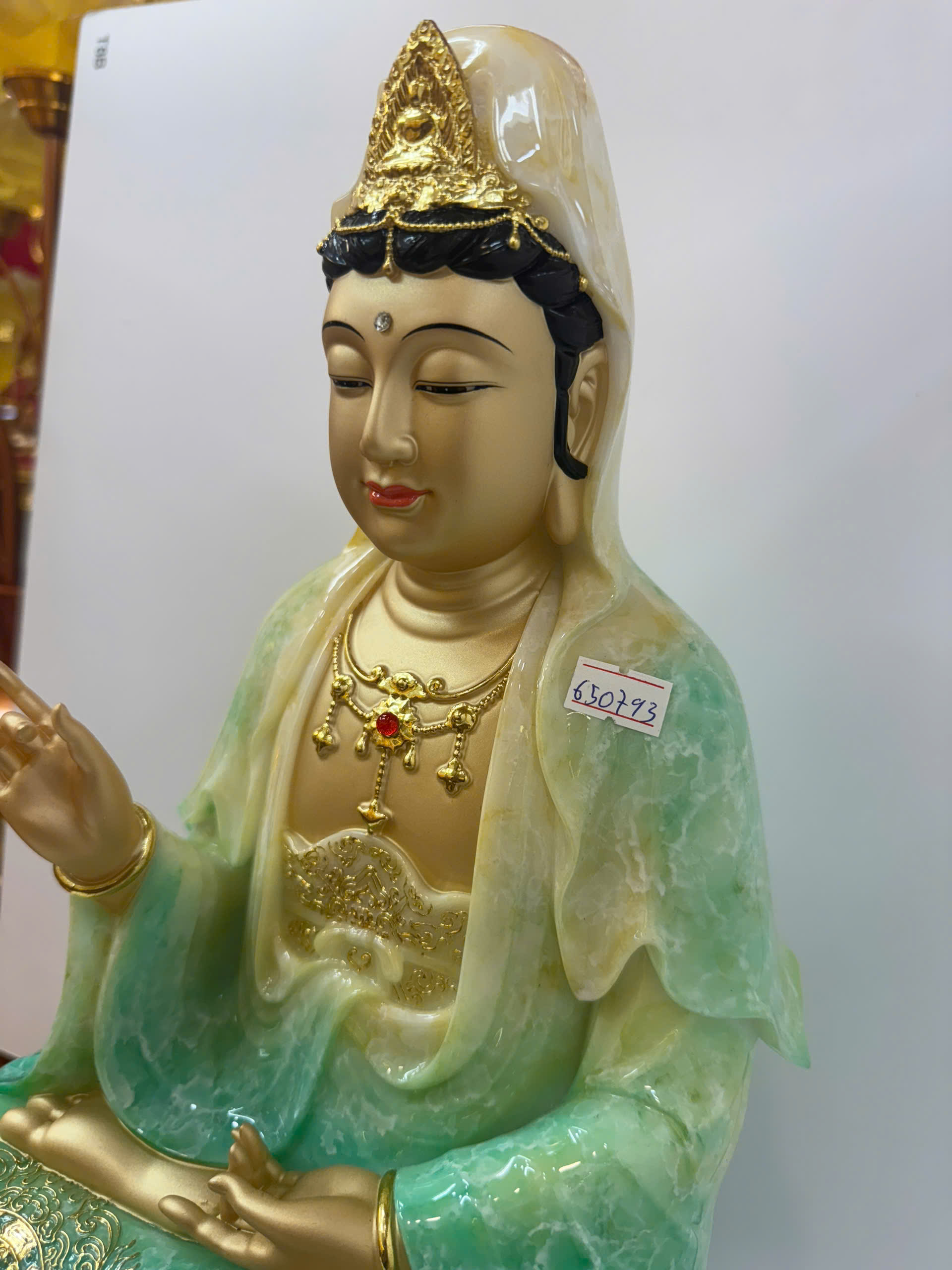 Tượng Quan Âm Bồ Tát Giả Đồng Áo Xanh Ngọc Ngồi Tòa Sen Sóng Nước 4 tấc (40cm) - Ảnh 6