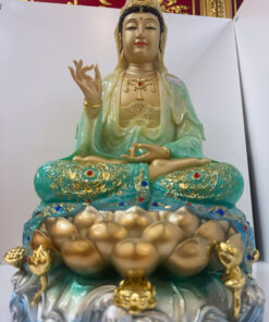 Alternative view of Tượng Quan Âm Bồ Tát Giả Đồng Áo Xanh Ngọc Ngồi Tòa Sen Sóng Nước 4 tấc (40cm)