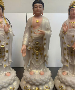 Alternative view of Tây Phương Tam Thánh Đứng Trắng Ngọc Trai Dát Vàng Bột Đá