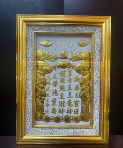 Bài Vị Thần Tài Thổ Địa Dát Vàng Nền Trắng 48x68