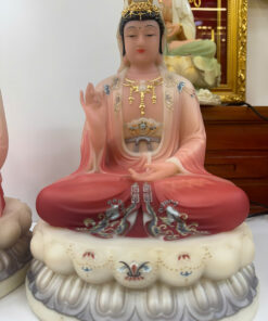 Tây Phương Tam Thánh Áo Hồng Đỏ Vẽ Tay Ngồi Tòa Sen Bột Đá 12 inch (30cm) - Ảnh 8