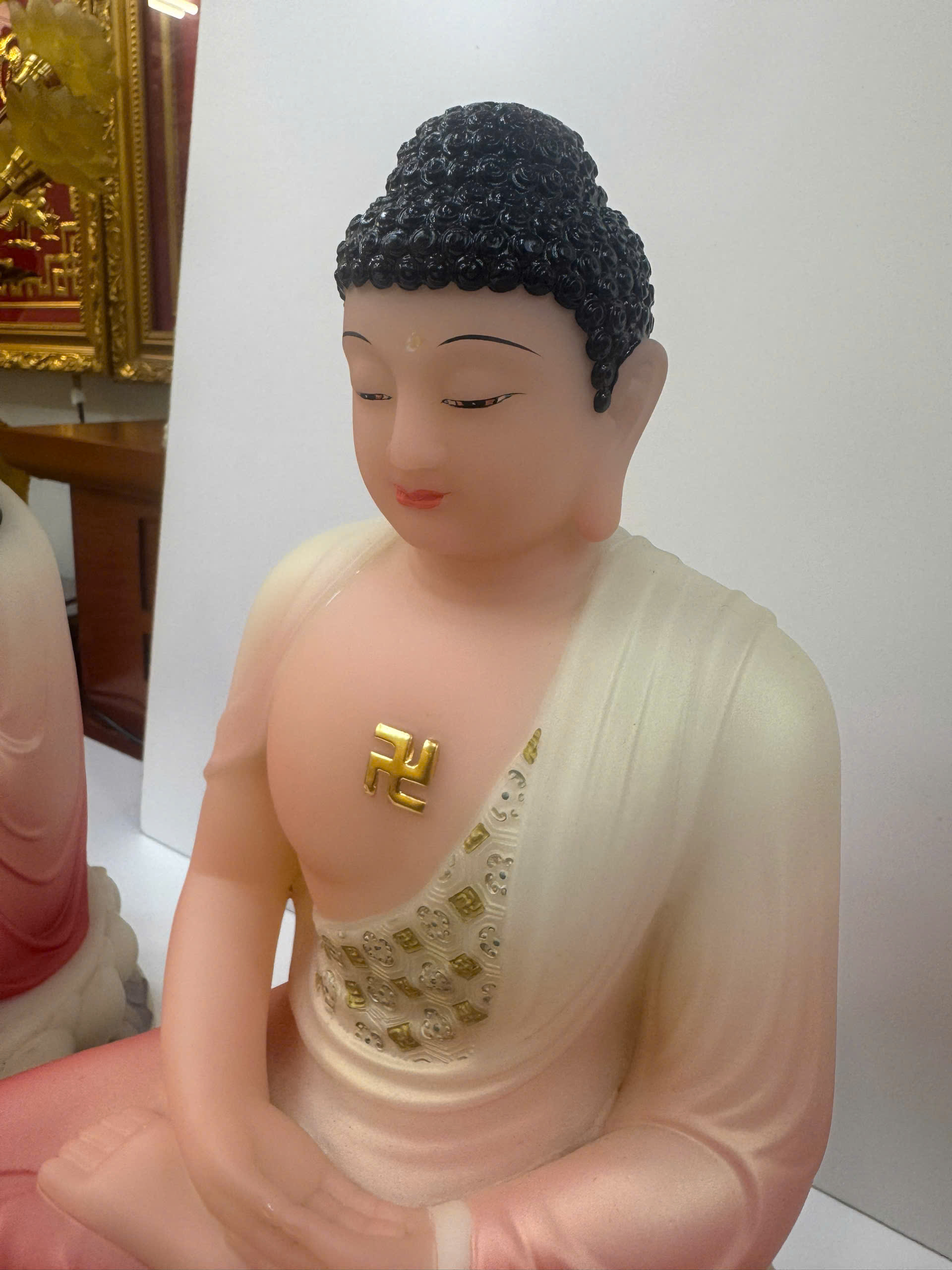 Tây Phương Tam Thánh Áo Hồng Đỏ Vẽ Tay Ngồi Tòa Sen Bột Đá 12 inch (30cm) - Ảnh 9