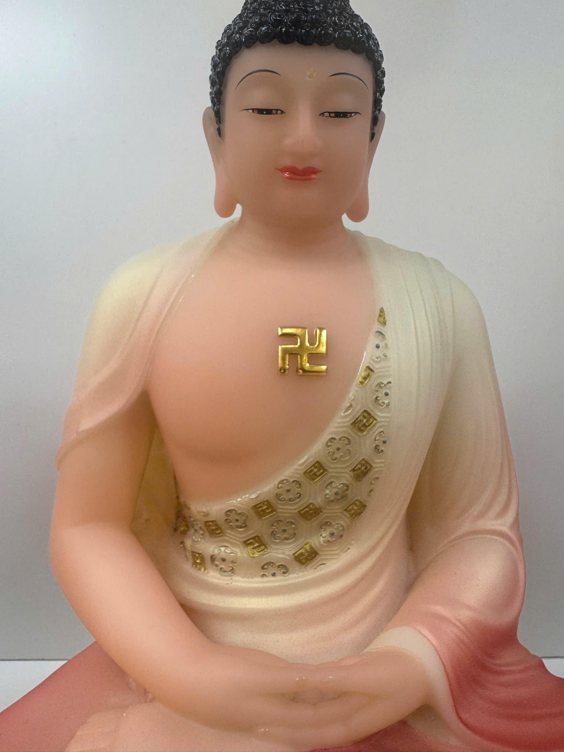 Tây Phương Tam Thánh Áo Hồng Đỏ Vẽ Tay Ngồi Tòa Sen Bột Đá 12 inch (30cm) - Ảnh 11