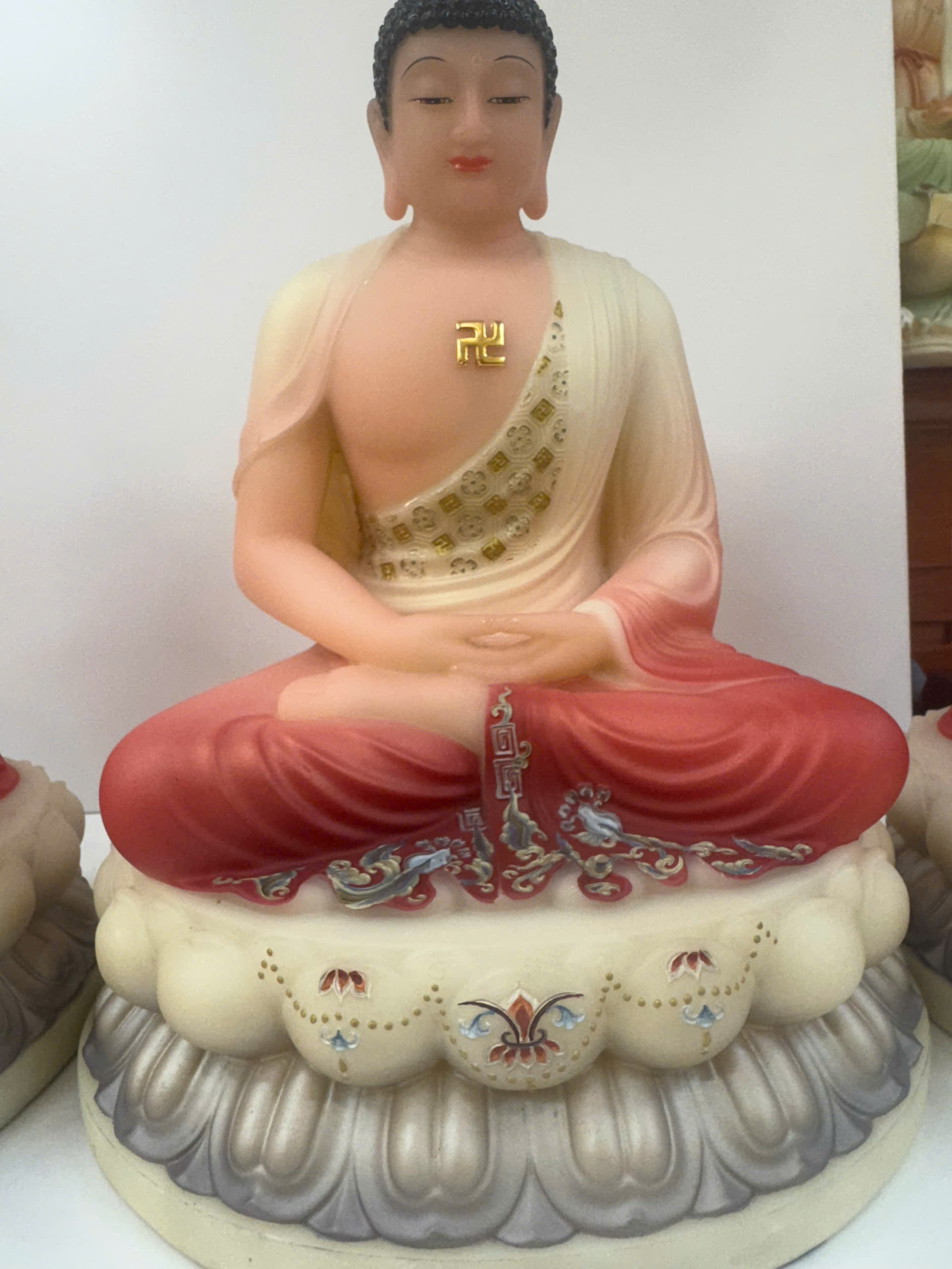 Tây Phương Tam Thánh Áo Hồng Đỏ Vẽ Tay Ngồi Tòa Sen Bột Đá 12 inch (30cm) - Ảnh 12