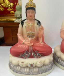 Tây Phương Tam Thánh Áo Hồng Đỏ Vẽ Tay Ngồi Tòa Sen Bột Đá 12 inch (30cm) - Ảnh 5