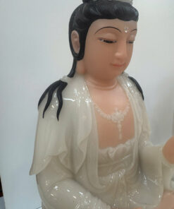 Tượng Tây Phương Tam Thánh Trắng Ngọc Ngồi Tòa Sen Bột Đá 12 inch (30cm) - Ảnh 6