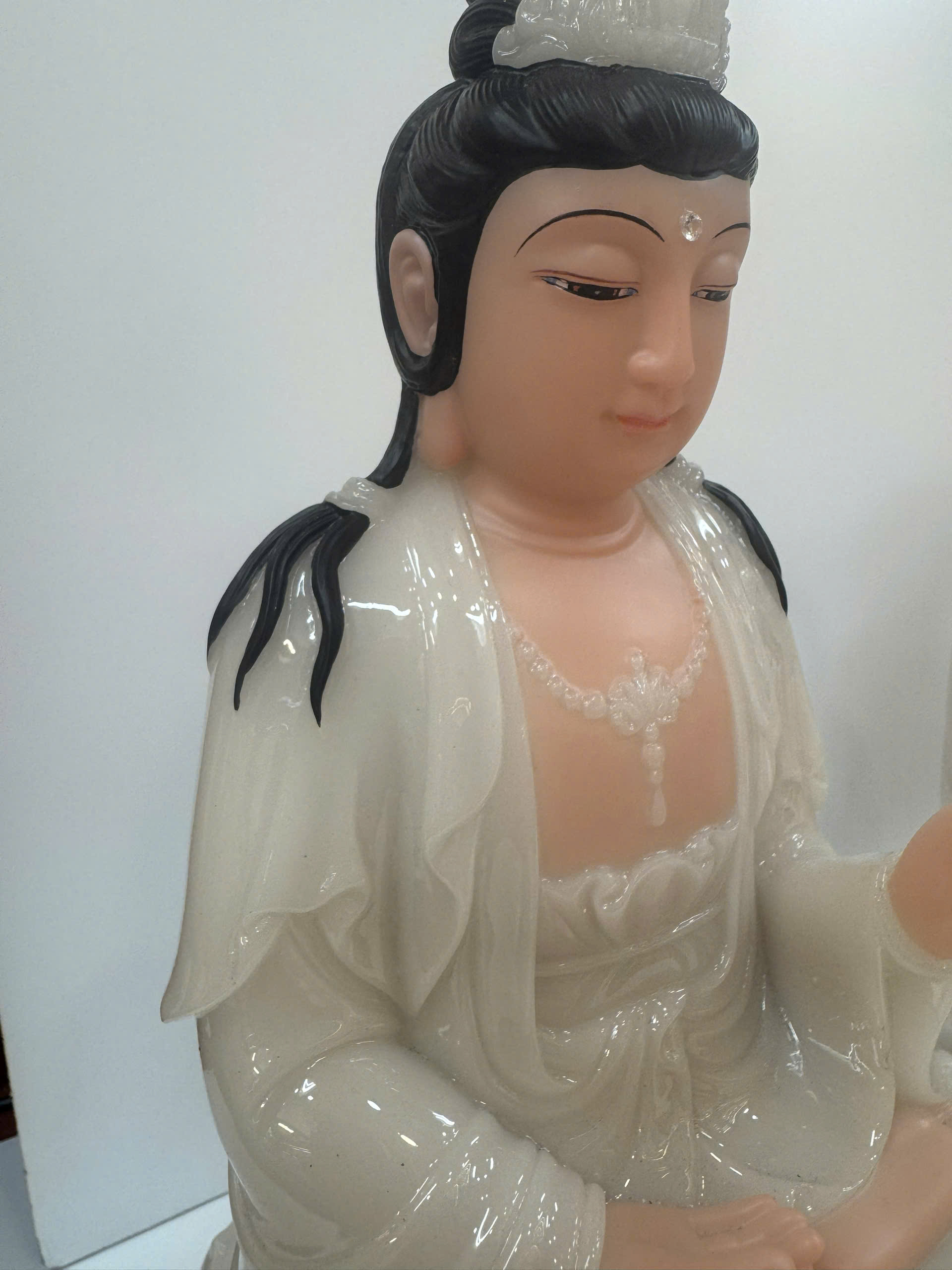 Tượng Tây Phương Tam Thánh Trắng Ngọc Ngồi Tòa Sen Bột Đá 12 inch (30cm) - Ảnh 6