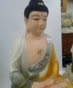 Tượng Tây Phương Tam Thánh Áo Vàng Phối Xanh Ngồi Tòa Sen Trắng Bột Đá 12inch (30cm) - Ảnh 11