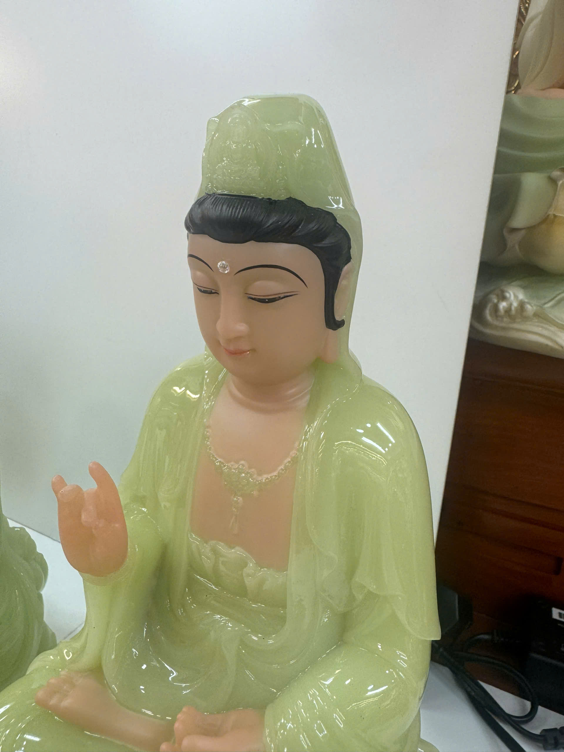 Tượng Tây Phương Tam Thánh Xanh Ngọc Ngồi Tòa Sen Bột Đá 12inch (30cm) - Ảnh 8