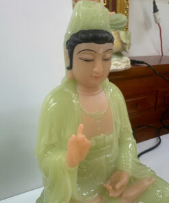 Tượng Tây Phương Tam Thánh Xanh Ngọc Ngồi Tòa Sen Bột Đá 12inch (30cm) - Ảnh 9
