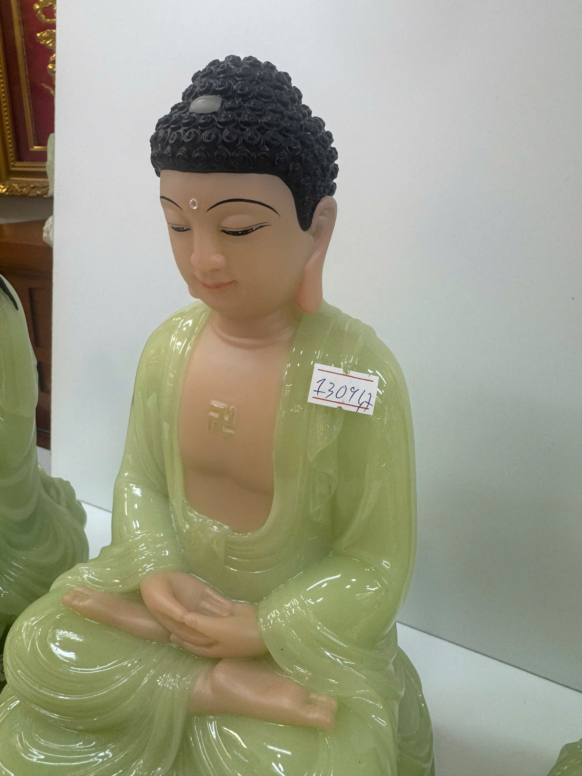 Tượng Tây Phương Tam Thánh Xanh Ngọc Ngồi Tòa Sen Bột Đá 12inch (30cm) - Ảnh 11