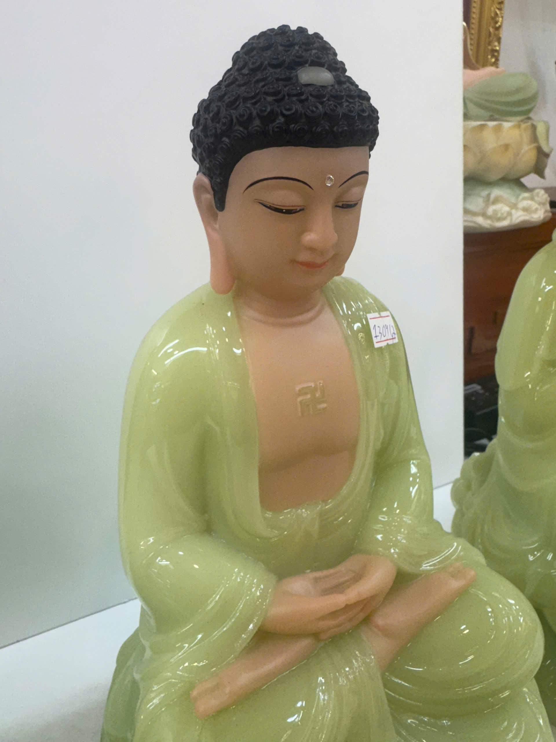 Tượng Tây Phương Tam Thánh Xanh Ngọc Ngồi Tòa Sen Bột Đá 12inch (30cm) - Ảnh 12