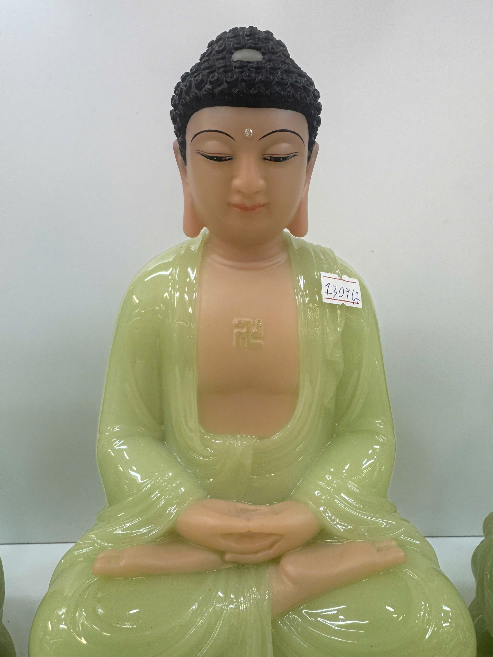 Tượng Tây Phương Tam Thánh Xanh Ngọc Ngồi Tòa Sen Bột Đá 12inch (30cm) - Ảnh 13