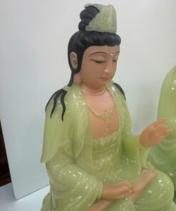 Tượng Tây Phương Tam Thánh Xanh Ngọc Ngồi Tòa Sen Bột Đá 12inch (30cm) - Ảnh 6