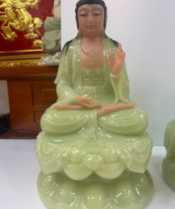 Tượng Tây Phương Tam Thánh Xanh Ngọc Ngồi Tòa Sen Bột Đá 12inch (30cm) - Ảnh 4