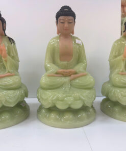 Tượng Tây Phương Tam Thánh Xanh Ngọc Ngồi Tòa Sen Bột Đá 12inch (30cm) - Ảnh 3
