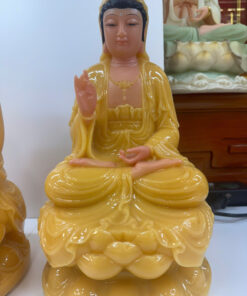 Tây Phương Tam Thánh Vàng Hổ Phách Ngồi Tòa Sen Bột Đá 12inch (30cm) - Ảnh 9