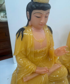 Tây Phương Tam Thánh Vàng Hổ Phách Ngồi Tòa Sen Bột Đá 12inch (30cm) - Ảnh 12