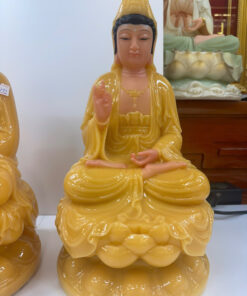 Tây Phương Tam Thánh Vàng Hổ Phách Ngồi Tòa Sen Bột Đá 12inch (30cm) - Ảnh 3