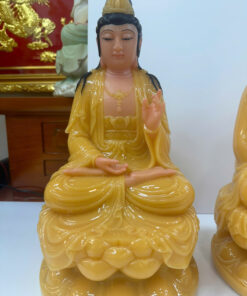 Tây Phương Tam Thánh Vàng Hổ Phách Ngồi Tòa Sen Bột Đá 12inch (30cm) - Ảnh 7
