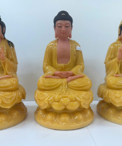 Tây Phương Tam Thánh Vàng Hổ Phách Ngồi Tòa Sen Bột Đá 12inch (30cm) - Ảnh 4