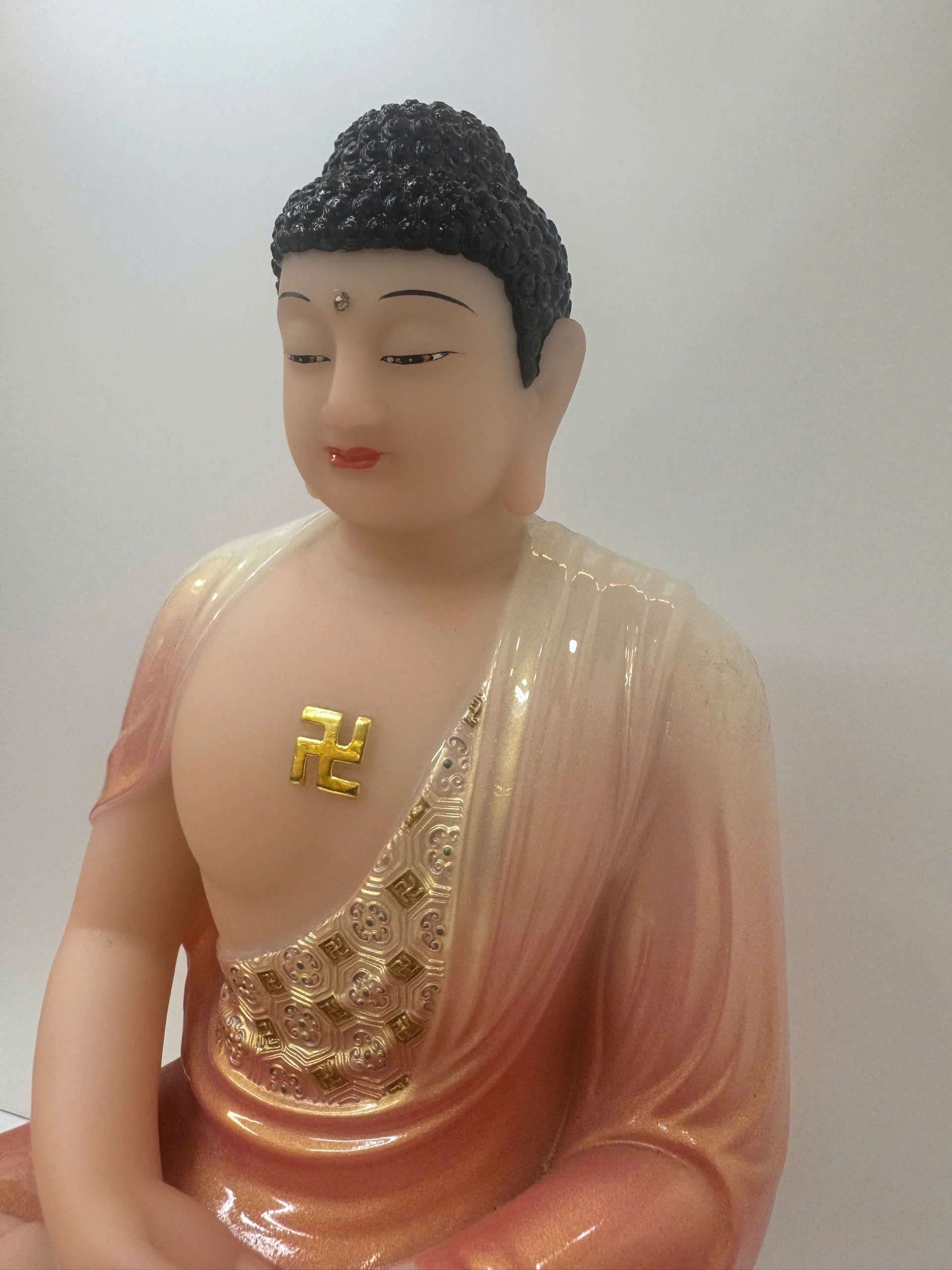 Tượng Phật A Di Đà Áo Hồng Đỏ Ngồi Tòa Sen Bột Đá 12in (30cm) - Ảnh 5