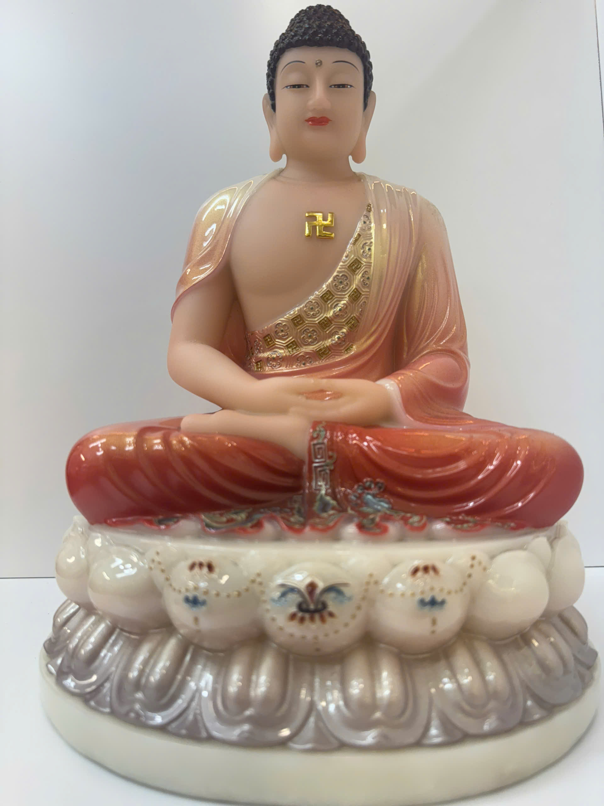 Tượng Phật A Di Đà Áo Hồng Đỏ Ngồi Tòa Sen Bột Đá 12in (30cm) - Ảnh 3