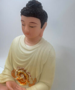 Tượng Phật Bổn Sư Áo Trắng Ngà Ngồi Tòa Sen Đế Mây Vàng Bột Đá 2 tấc (20cm) - Ảnh 6