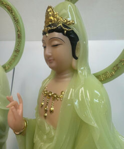 Tây Phương Tam Thánh Đứng Xanh Ngọc Bích Dát Vàng Bột Đá - Ảnh 15