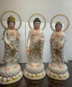 Tây Phương Tam Thánh Đứng Trắng Ngọc Trai Dát Vàng Bột Đá - Ảnh 12