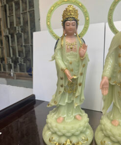 Tây Phương Tam Thánh Đứng Xanh Ngọc Bích Dát Vàng Bột Đá - Ảnh 7