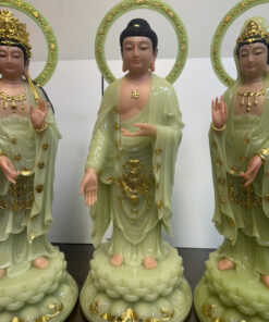 Tây Phương Tam Thánh Đứng Xanh Ngọc Bích Dát Vàng Bột Đá - Ảnh 6