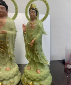 Tây Phương Tam Thánh Đứng Xanh Ngọc Bích Dát Vàng Bột Đá - Ảnh 5