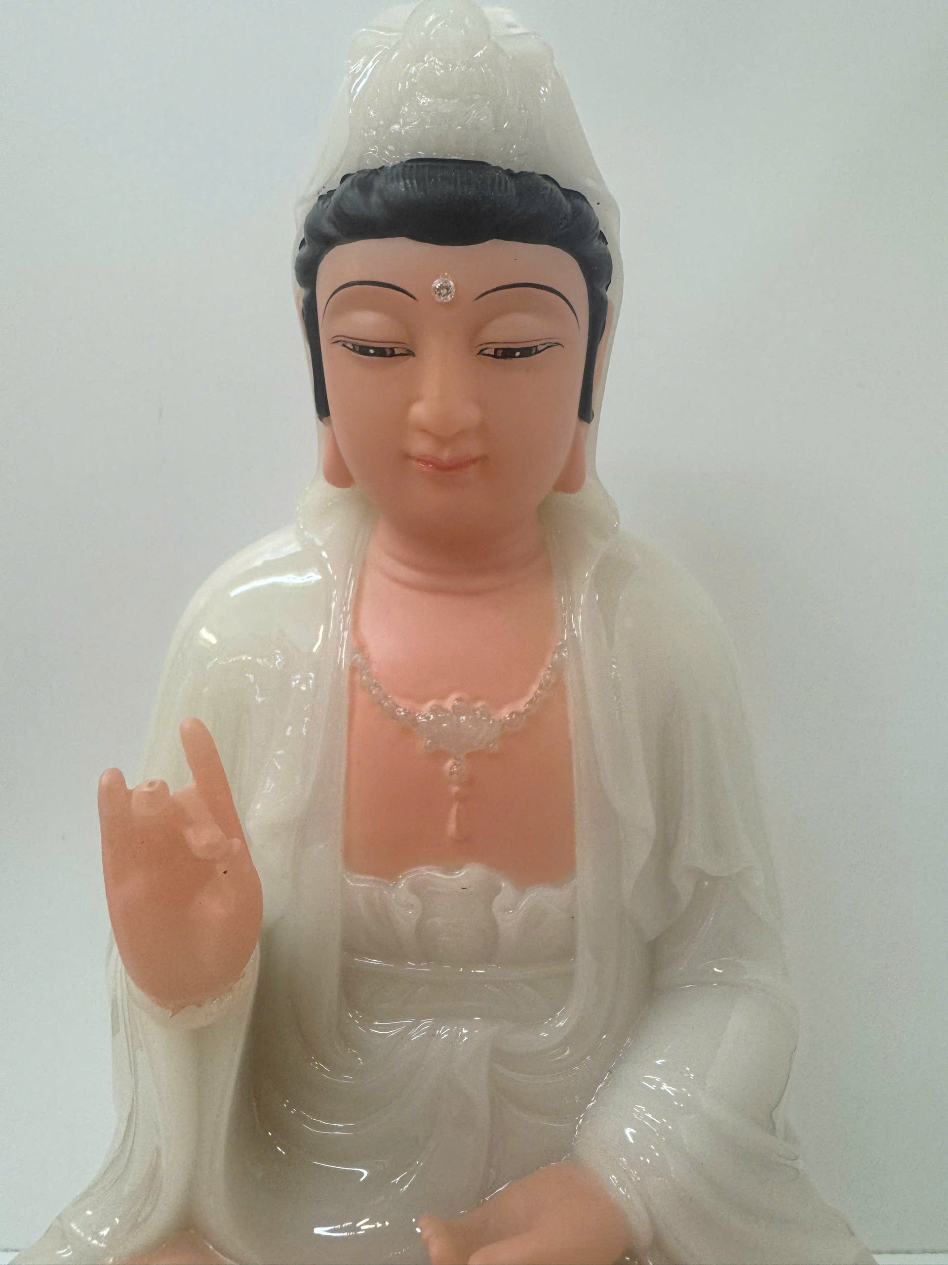 Tượng Quan Âm Bồ Tát Trắng Ngọc Ngồi Tòa Sen Bột Đá 3 tấc (30cm) - Ảnh 4