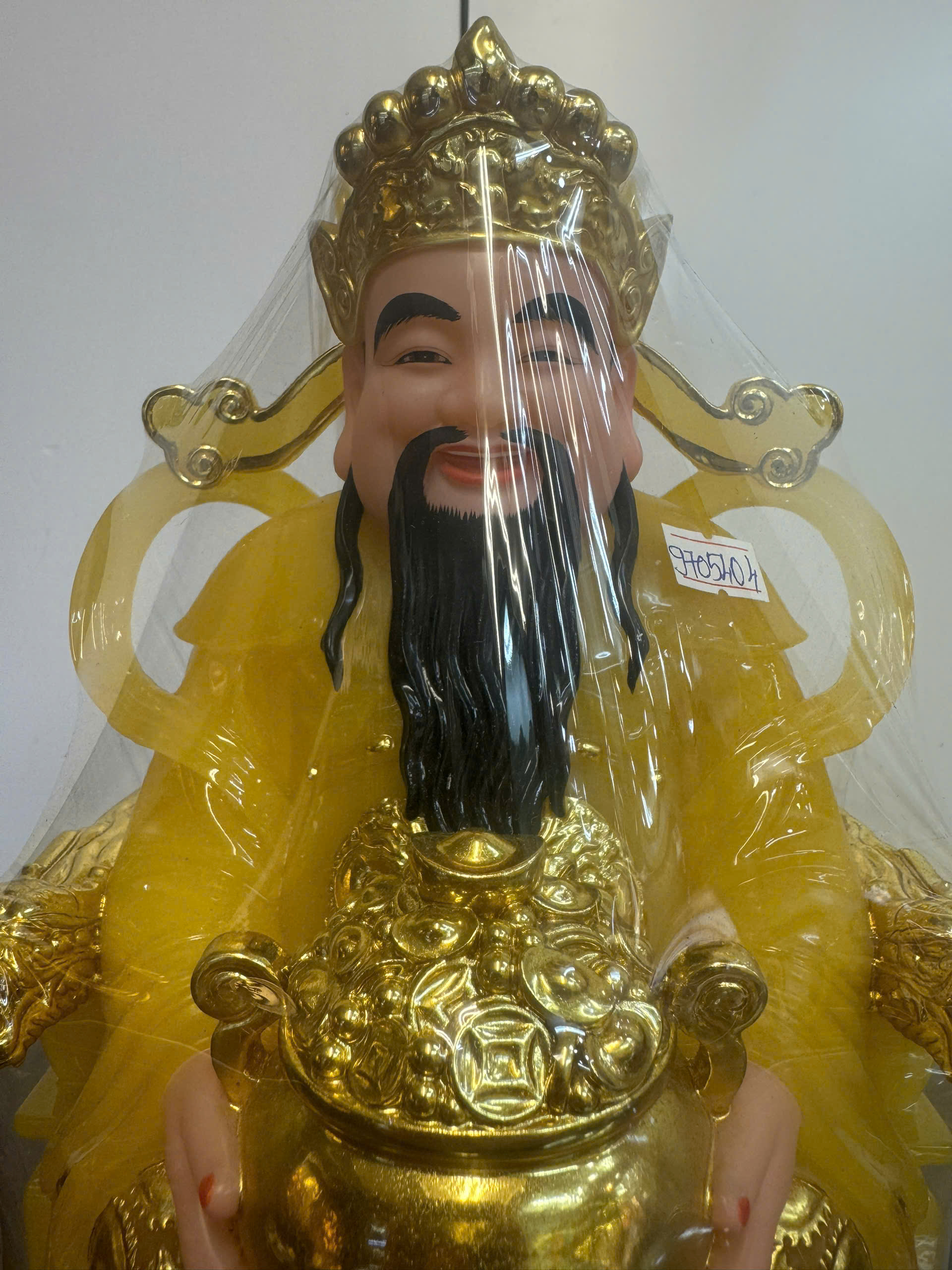 Thần Tài Vàng Hoàng Ngọc Ôm Chậu Tụ Bảo Ngồi Ngai Rồng Bột Đá 10in (25cm) - Ảnh 4