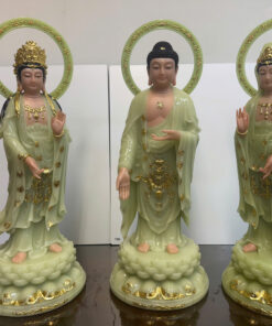 Tây Phương Tam Thánh Đứng Xanh Ngọc Bích Dát Vàng Bột Đá - Ảnh 4
