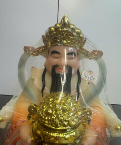 Thần Tài Áo Gấm Ôm Chậu Tụ Bảo Vàng Ngồi Ngai Bột Đá 10in (25cm) - Ảnh 4