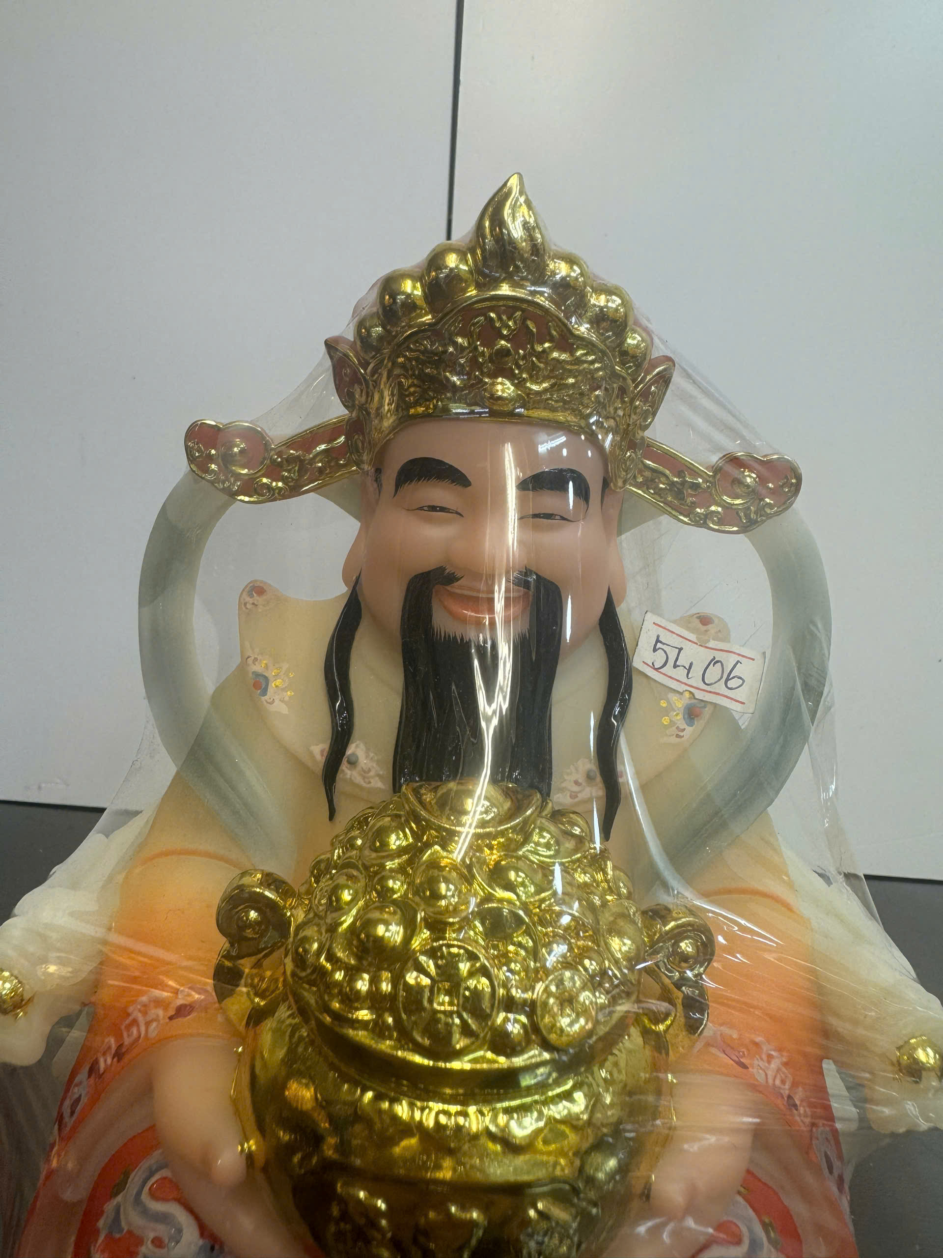 Thần Tài Áo Gấm Ôm Chậu Tụ Bảo Vàng Ngồi Ngai Bột Đá 10in (25cm) - Ảnh 4
