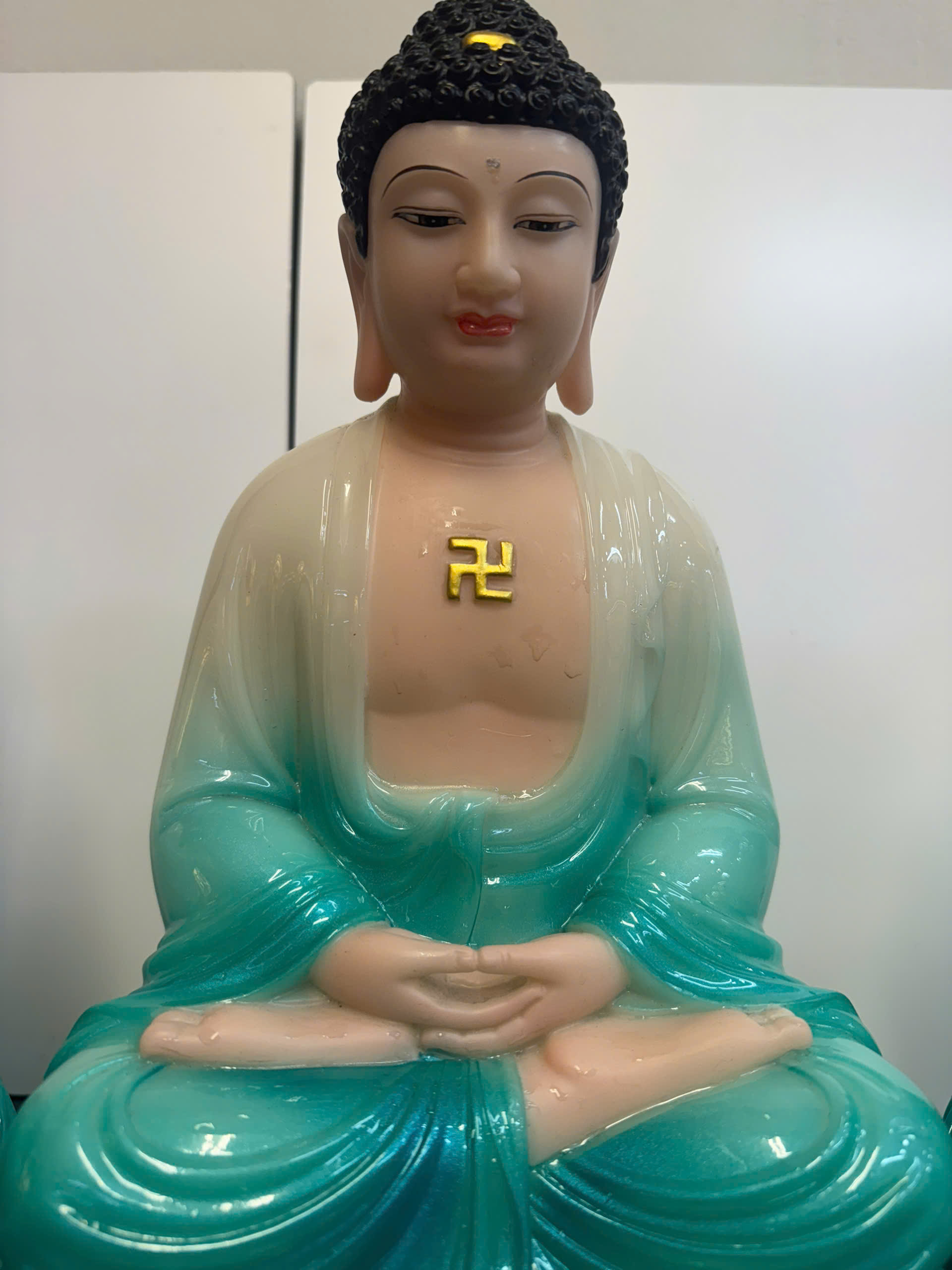 Tây Phương Tam Thánh Áo Trắng Phối Xanh Ngọc Lam Ngồi Tòa Sen Bột Đá - Ảnh 6