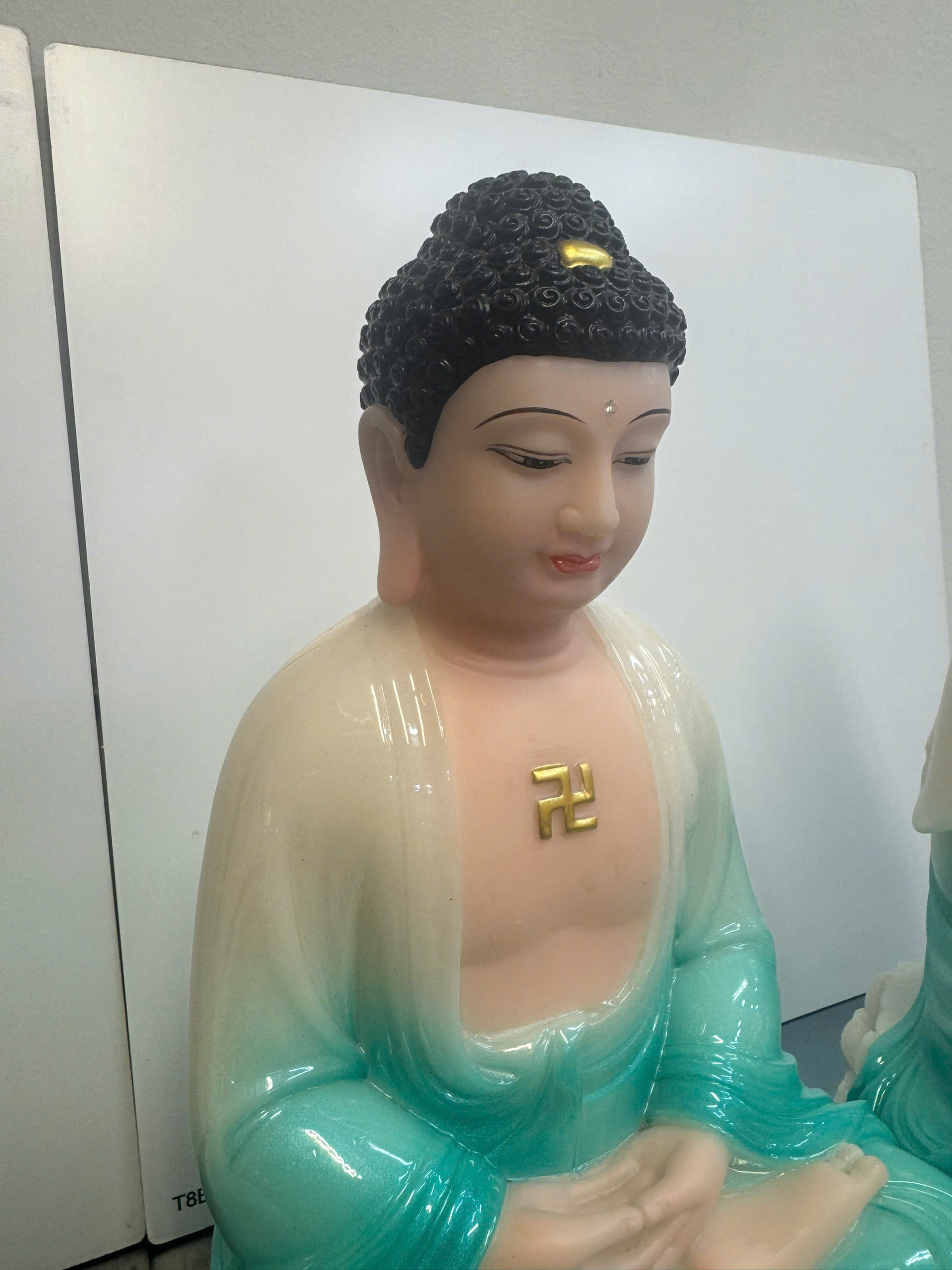 Tây Phương Tam Thánh Áo Trắng Phối Xanh Ngọc Lam Ngồi Tòa Sen Bột Đá - Ảnh 7