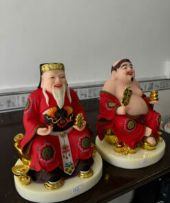 Tượng Thần Tài Ông Địa Áo Gấm Đỏ Ngồi Nén Vàng Bột Đá 10in (25cm) - Ảnh 3