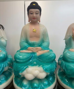 Tây Phương Tam Thánh Áo Trắng Phối Xanh Ngọc Lam Ngồi Tòa Sen Bột Đá - Ảnh 13