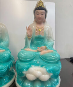 Tây Phương Tam Thánh Áo Trắng Phối Xanh Ngọc Lam Ngồi Tòa Sen Bột Đá - Ảnh 14