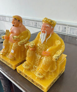 Alternative view of Tượng Thần Tài Ông Địa Áo Vàng Ngọc Ngồi Ngai Rồng Bột Đá