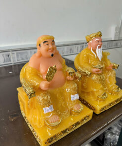 Tượng Thần Tài Ông Địa Áo Vàng Ngọc Ngồi Ngai Rồng Bột Đá - Ảnh 4