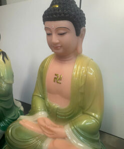 Tây Phương Tam Thánh Áo Xanh Lá Ngồi Tòa Sen Bột Đá 4 tấc (40cm) - Ảnh 8