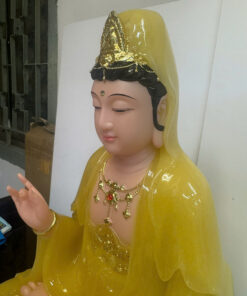 Alternative view of Quan Âm Bồ Tát Vàng Hoàng Ngọc Ngồi Tòa Sen Sóng Bạc Bột Đá 4 tấc (40cm)
