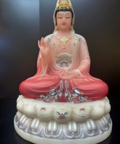 Tượng Quan Âm Bồ Tát áo hồng san hô ngồi tòa sen – toàn thân