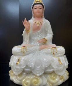 Tượng Quan Âm Bồ Tát áo trắng ngọc ngồi tòa sen – toàn thân